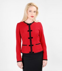 Elastic fabric elegant jacket with velvet trim