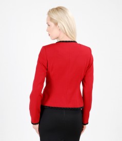 Elastic fabric elegant jacket with velvet trim