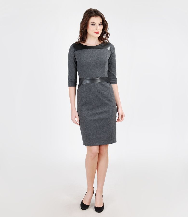 Elastic jersey lined dress with leather trim