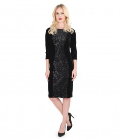 Elastic velvet dress with sequins insertion