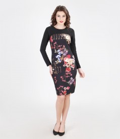 Elegant dress from elastic fabric with floral insertion