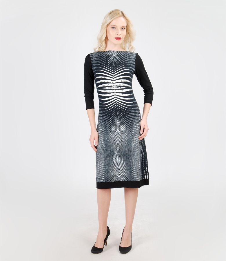 Printed elastic jersey dress with lining whiteblack YOKKO