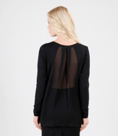 Elastic jersey blouse with veil insertion