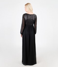 Long evening veil dress with sequins trim