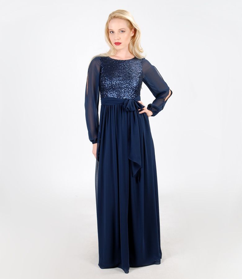 Long evening veil dress with sequins trim