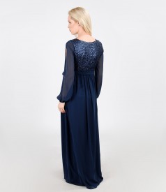 Long evening veil dress with sequins trim