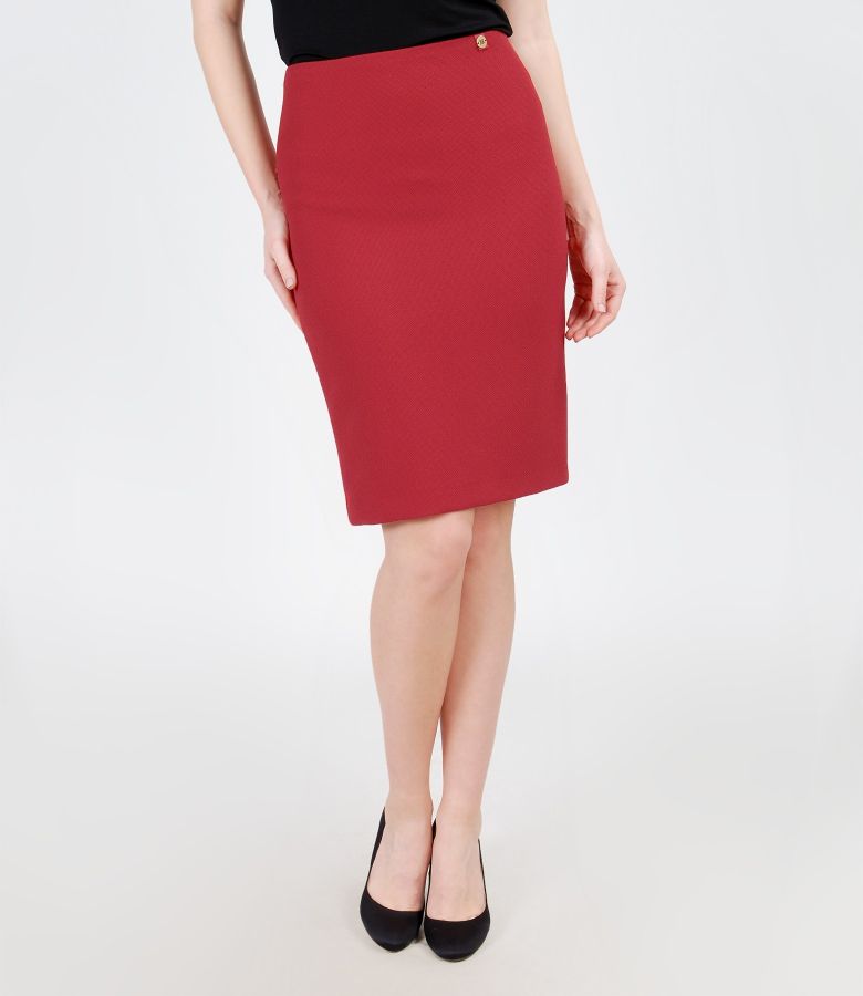 Office skirt from elastic fabric cardinal red YOKKO
