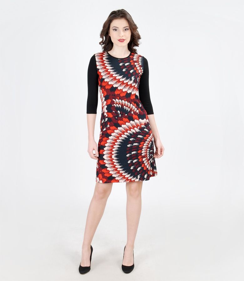 Printed elastic jersey dress with lining