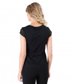 Elastic jersey blouse with trim and veil fins