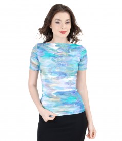 Elastic jersey t-shirt with graphic print