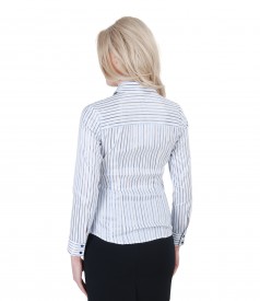 Elastic cotton shirt with satin stripes