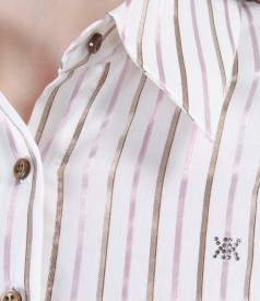 Elastic cotton shirt with satin stripes