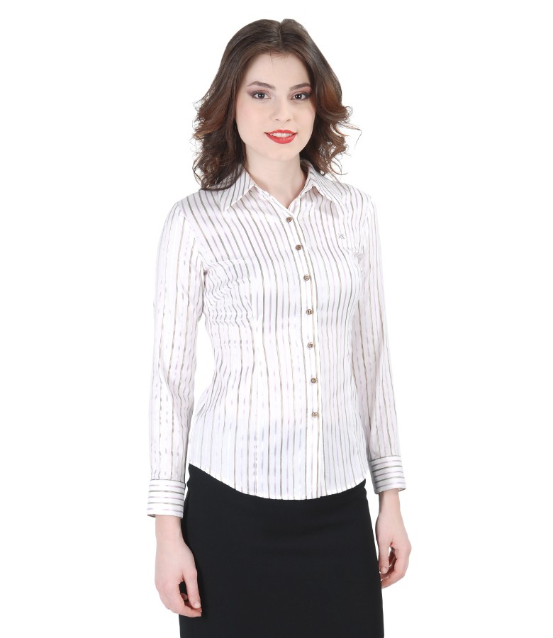 Elastic cotton shirt with satin stripes whitepinkbeige YOKKO