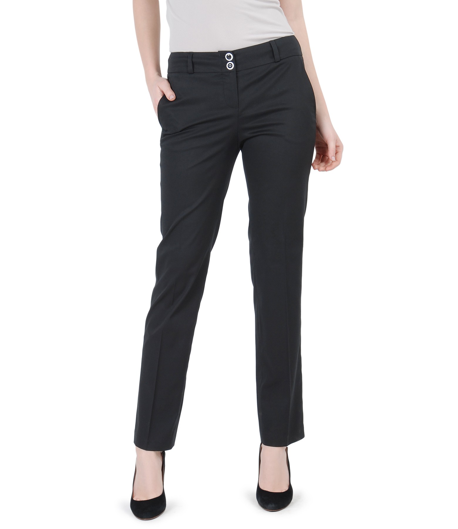 Elastic cotton trousers with pockets black YOKKO