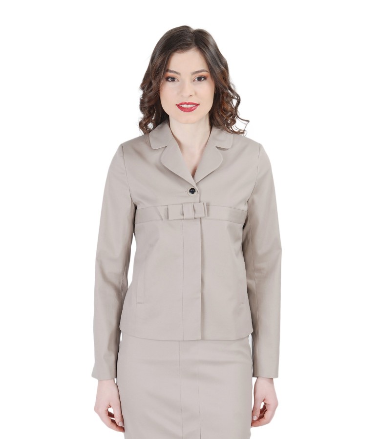 Elastic cotton jacket with bow and pockets
