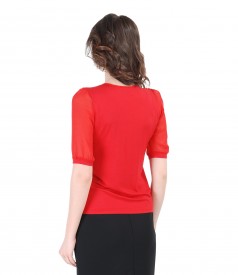 Elastic jersey t-shirt with veil frill