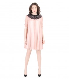 Evening silk dress with puffed sleeves