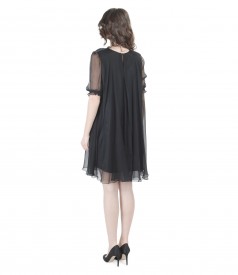 Evening silk dress with puffed sleeves