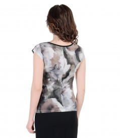 Printed jersey t-shirt with fallen shoulders