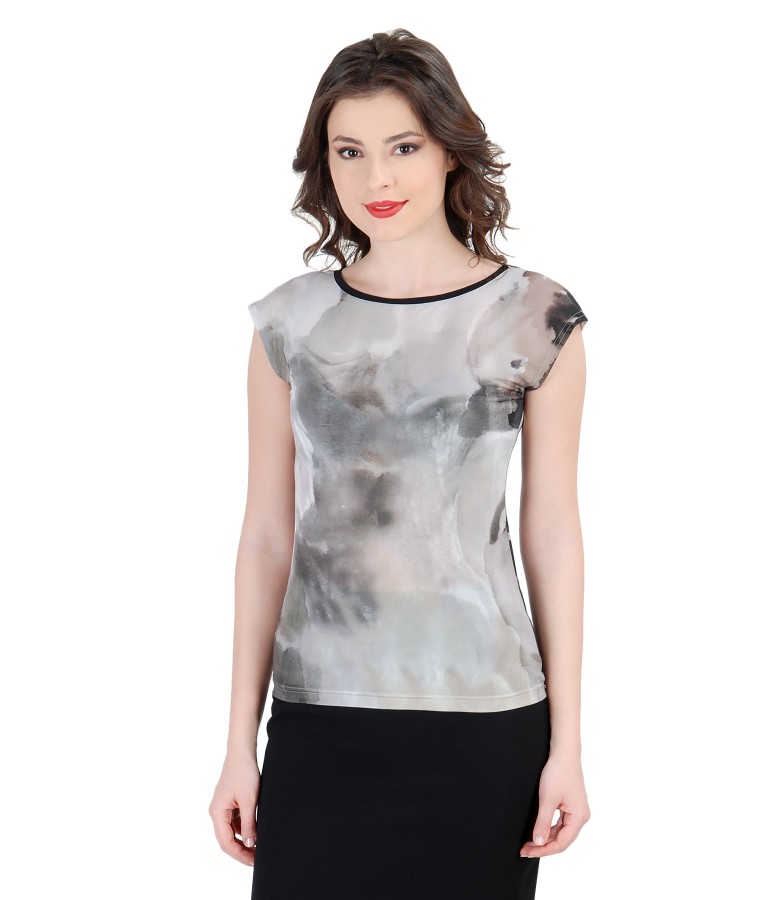 Printed jersey t-shirt with fallen shoulders