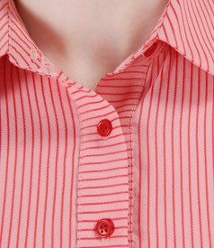 Elastic cotton blouse with satin stripes