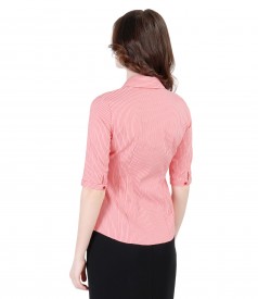 Elastic cotton blouse with satin stripes
