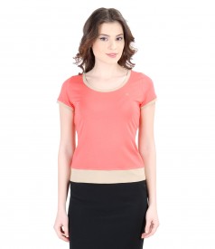 Elastic jersey t-shirt with trim
