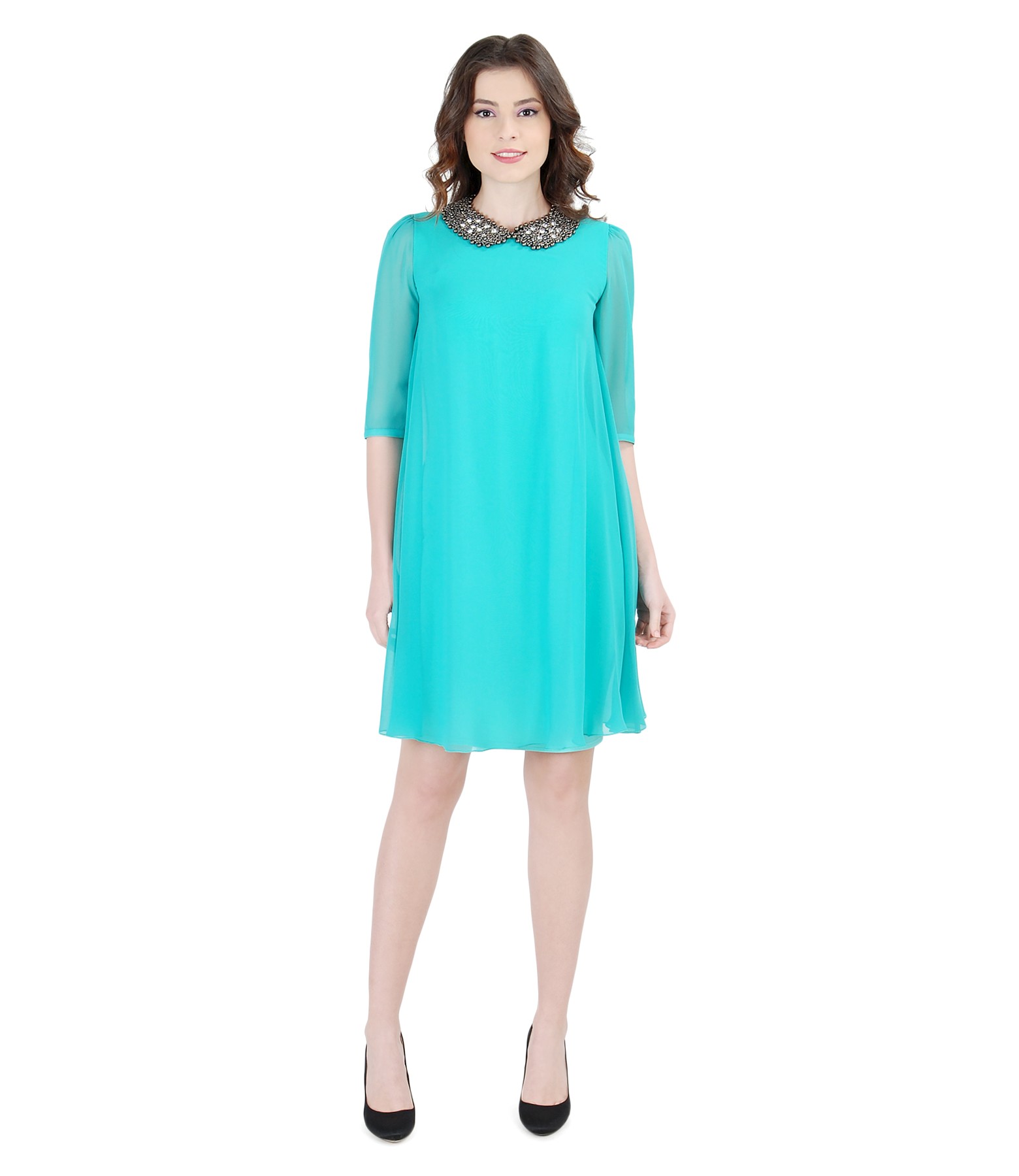 Veil Evening Dress With Collar Green YOKKO