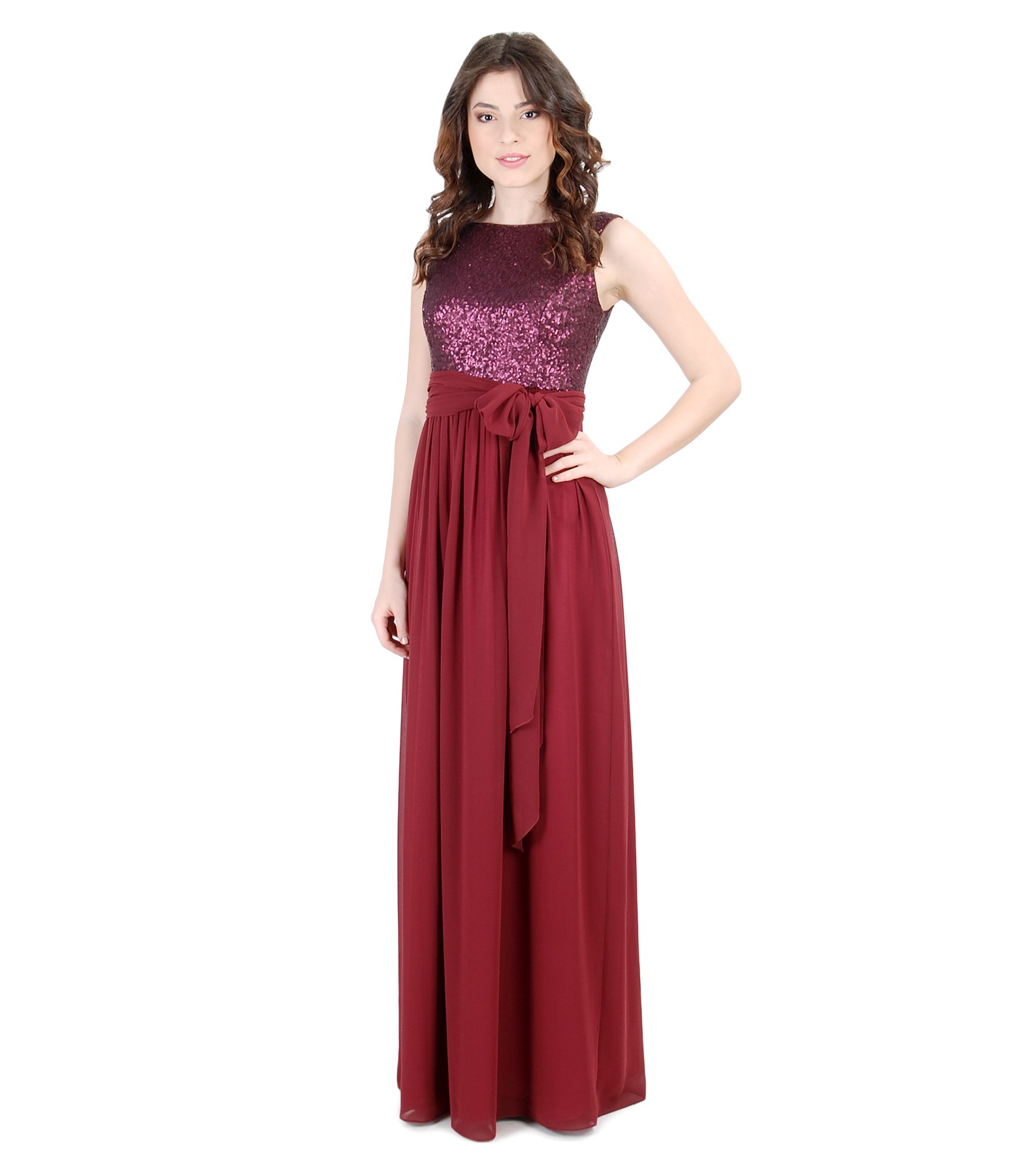 Long evening dress with sequined corsage YOKKO