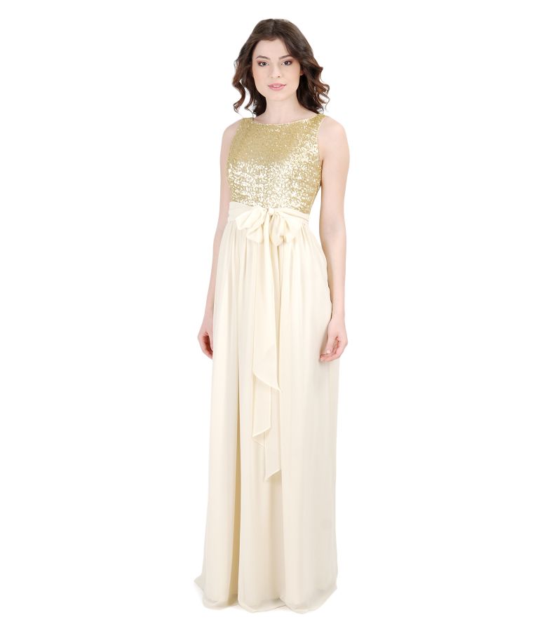 Long evening dress with sequined corsage