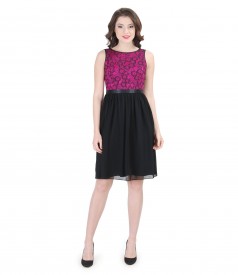 Short evening dress with floral pattern corsage