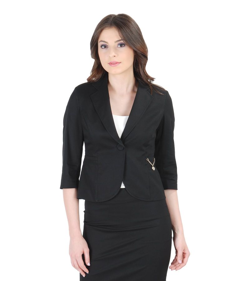 Elastic cotton jacket with accessory black YOKKO
