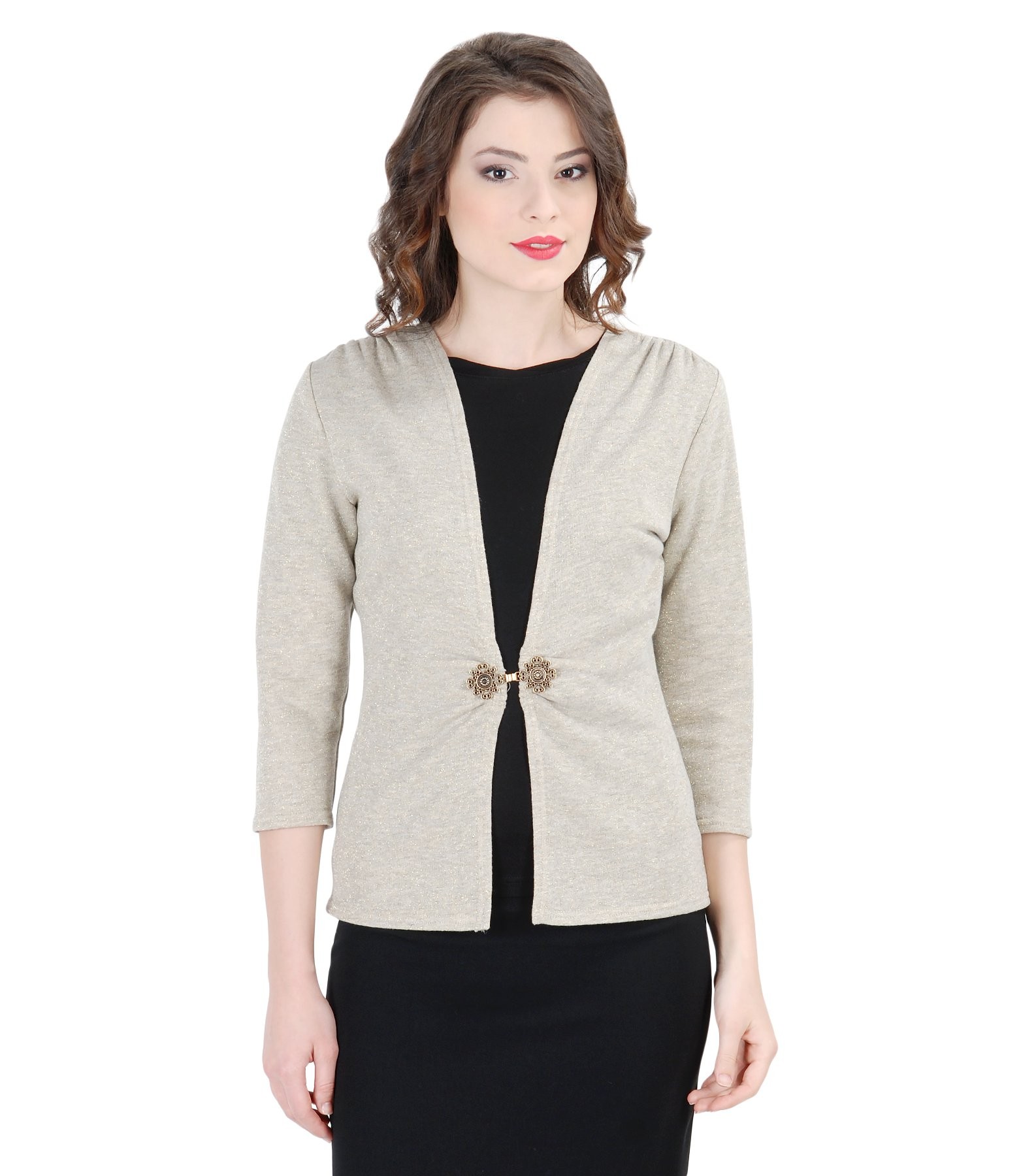 Elastic knit blouse with cotton beige YOKKO