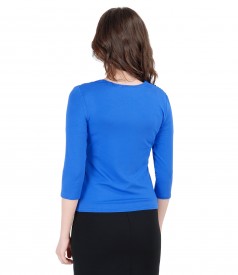 Blue jersey blouse tied with cord
