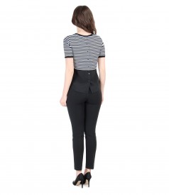 Black&white elastic jersey blouse with trousers