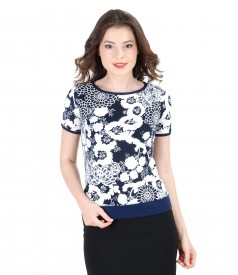 Elastic jersey blouse with printed front