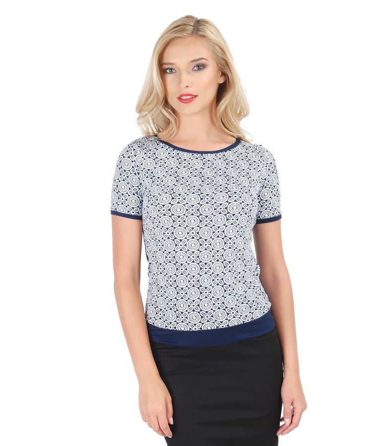 Elastic jersey blouse with printed front print - YOKKO