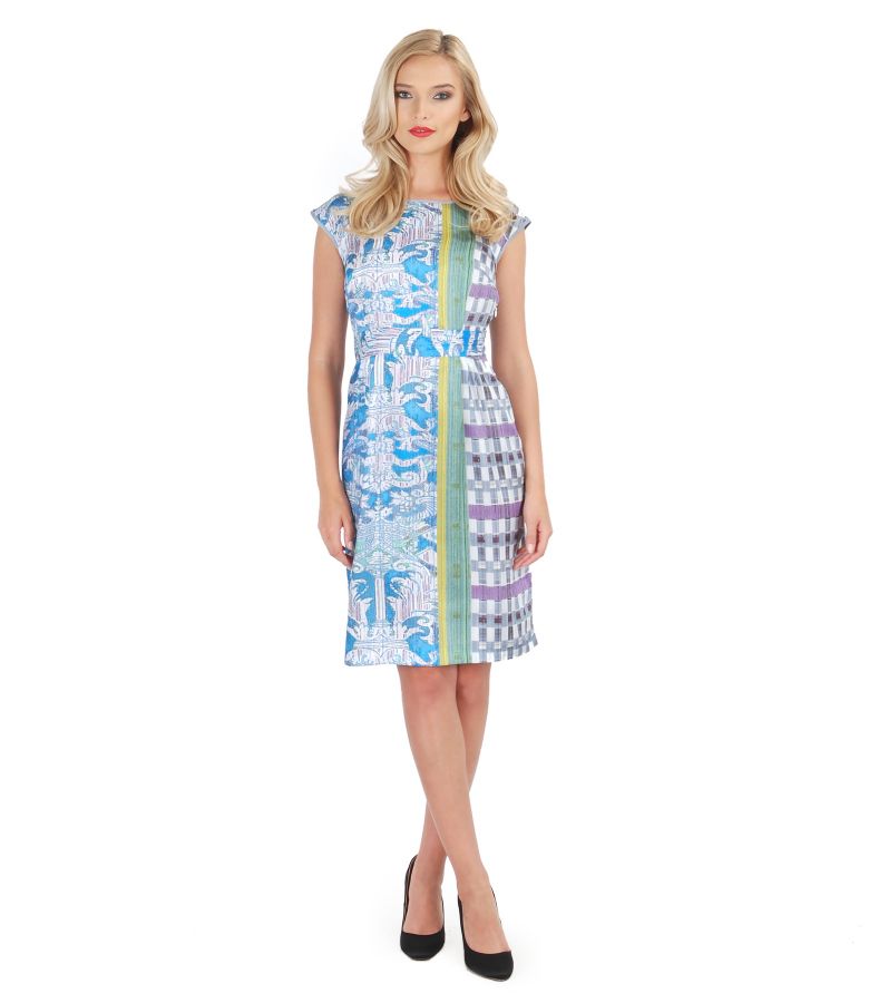 Printed dress with waist cord and folds