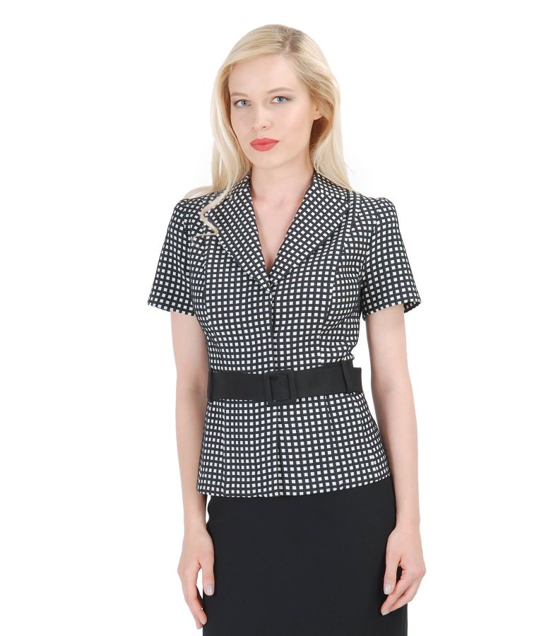 Black-white office jacket from foffered elastic cotton