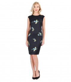 Elastic fabric dress with floral insertion