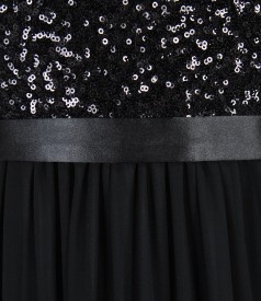 Long evening chiffon dress with sequin trim
