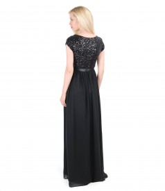 Long evening chiffon dress with sequin trim