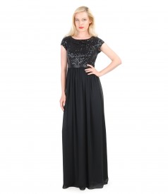 Long evening chiffon dress with sequin trim