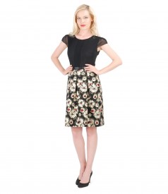 Short evening dress from cotton brocade with floral patterns