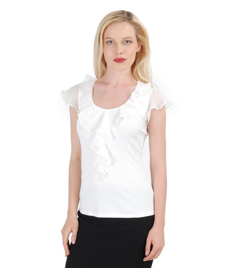 Jersey t-shirt with jabot and veil sleeves