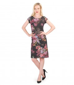 Elegant dress from multicolored elastic brocade with metallic thread