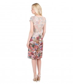 Elegant dress from multicolored elastic brocade with metallic thread