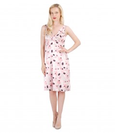 Fluid dress from printed satin with overlapped chest