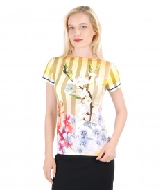Elastic jersey t-shirt with graphic print