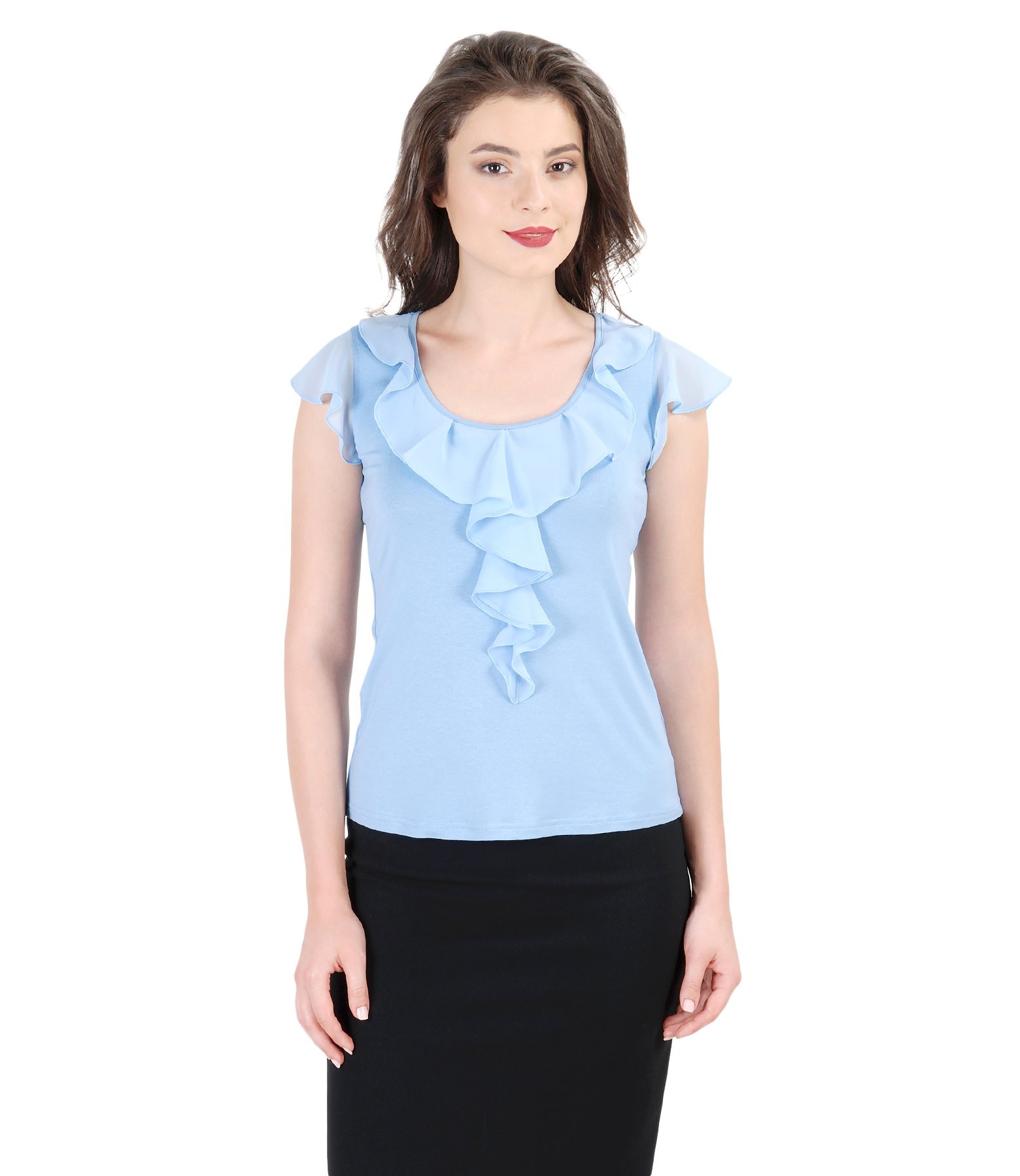 Jersey tshirt with jabot and veil sleeves azure blue YOKKO
